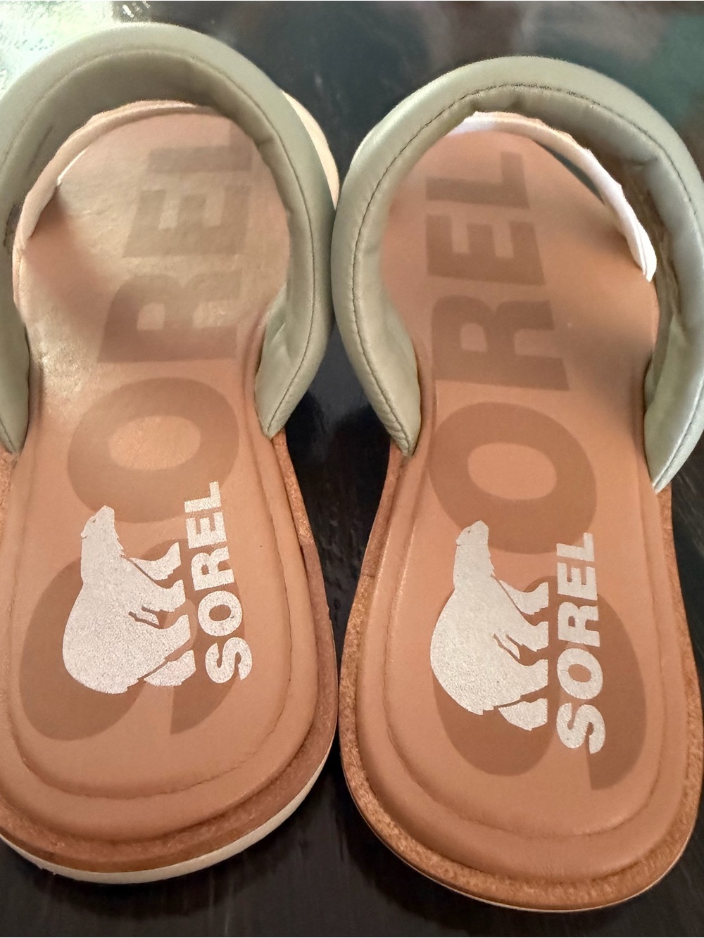 Sorel Women's Padded Slide Sandals in Mint and Cream - Picture 4 of 6